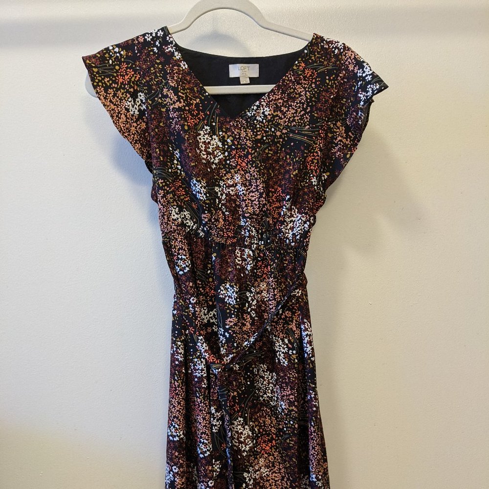 LOFT Flowered Midi Dress XS Petite
